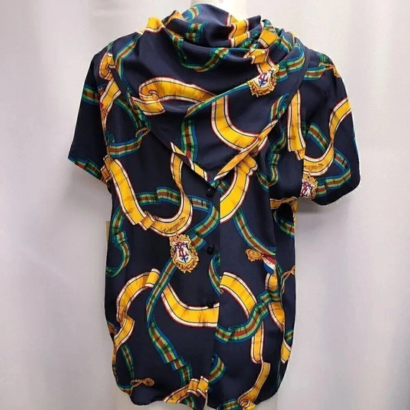 Vintage 100% Silk Equestrian Derby Novelty Print Top Scarf Set Navy Blue 8 - Picture 8 of 14